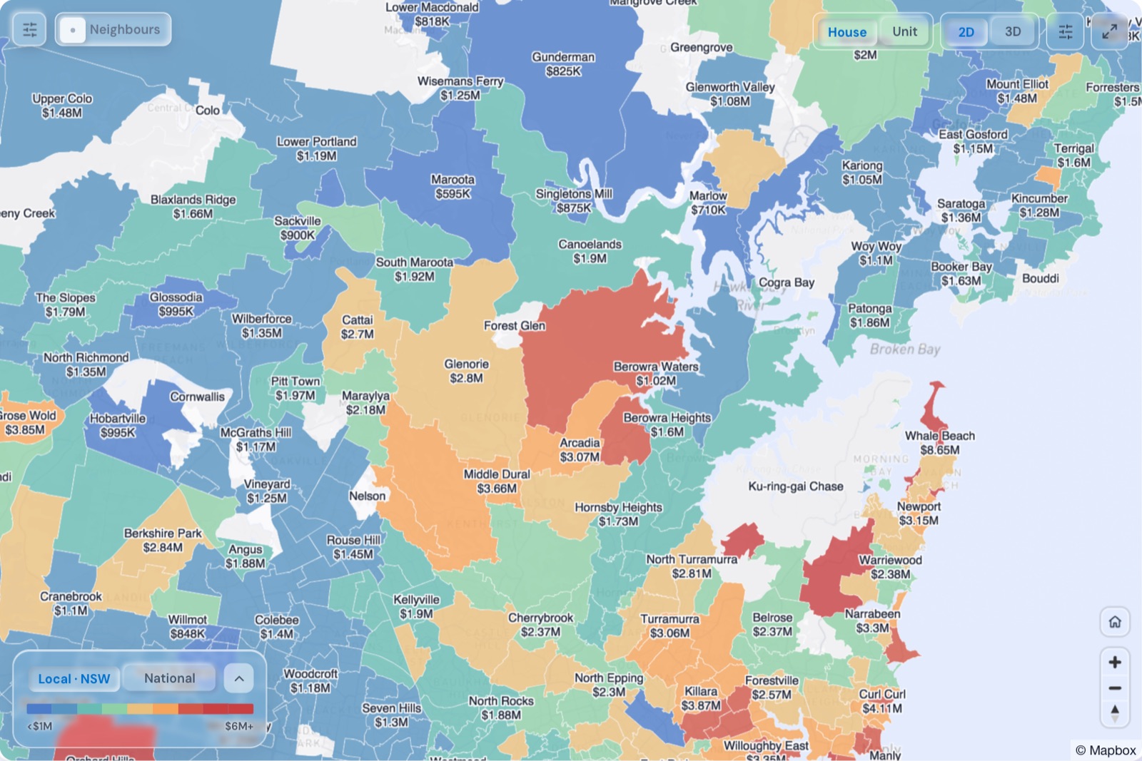 Map of Hills District suburbs coloured by median house price, October 2026, in the Real Estate Radar Market Dashboard