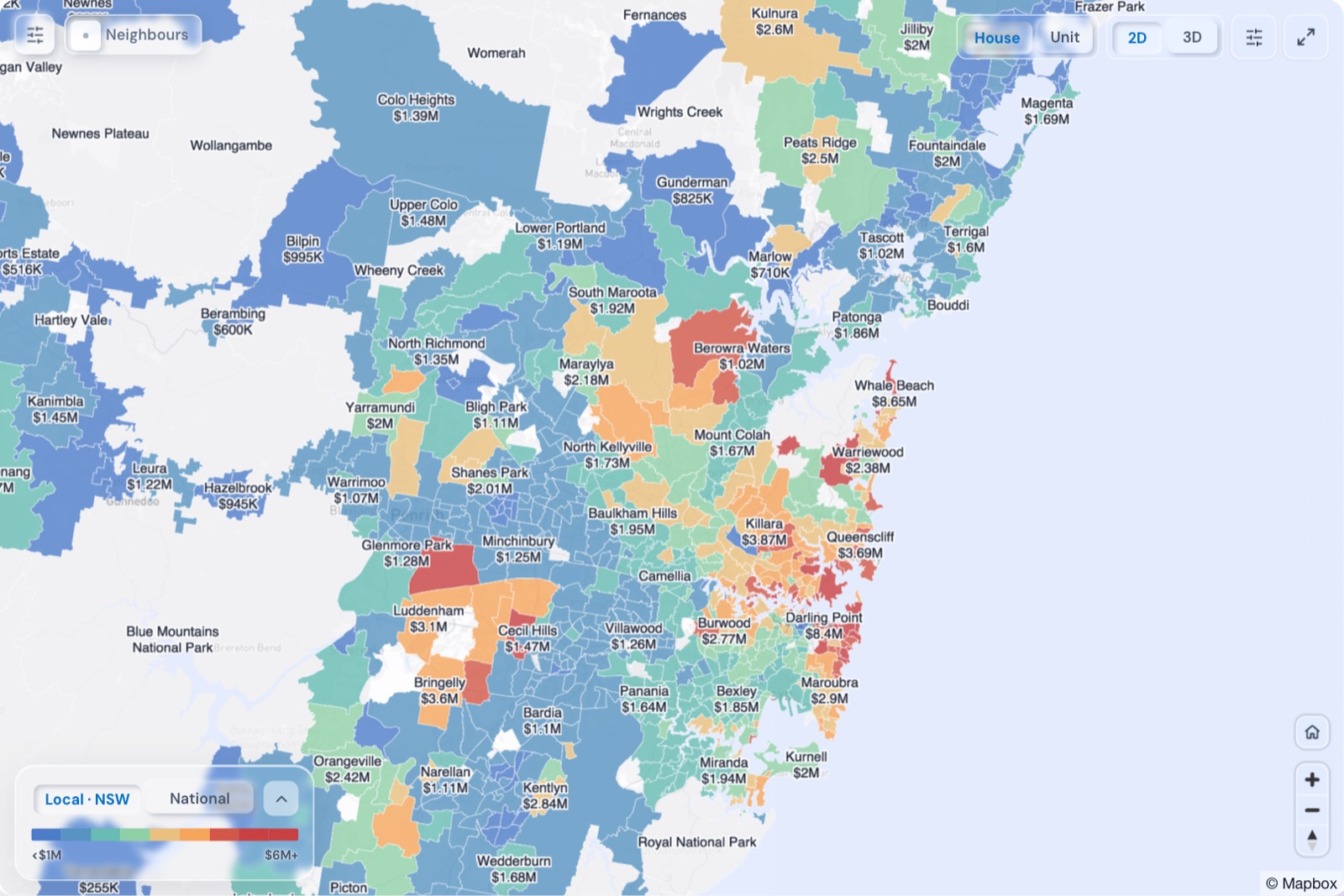 Map of Sydney suburbs coloured by median house price, October 2026, in the Real Estate Radar Market Dashboard
